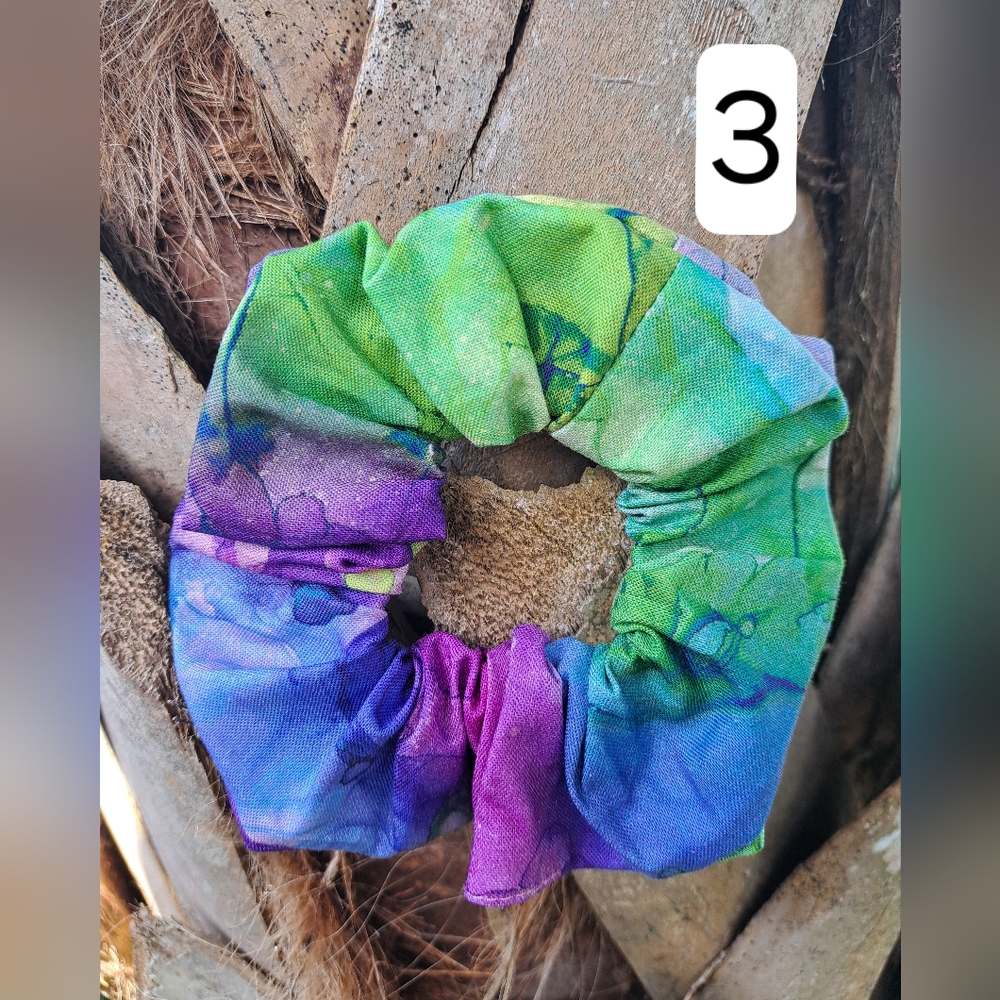 ONE Cotton Scrunchie Hair Tie Abstract Blue Purple Green Prints - Picture 7 of 16